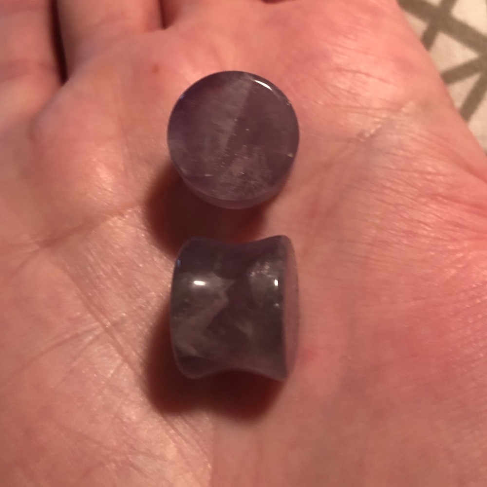 Amethyst stone plugs 9/16-14mm double flare